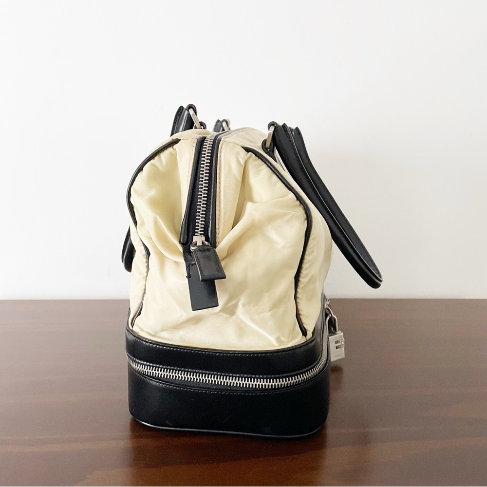 Prada RARE light tan nylon black leather doctor travel bag lock triangle logo - Picture 2 of 15